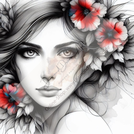 Diamond Painting Bild „Black white Flower“