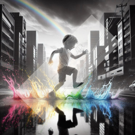 Diamond Painting Bild „Boy jumps to the Puddle“
