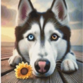 Husky with blue and orange Eyes 50x70 cm 100 Farben