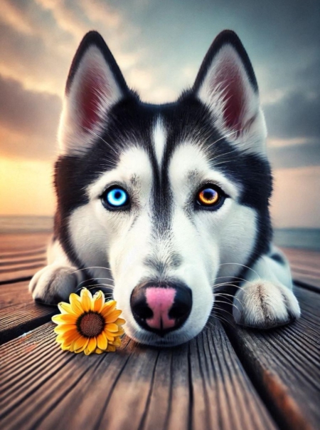 Diamond Painting Bild „Husky with blue and orange Eyes“