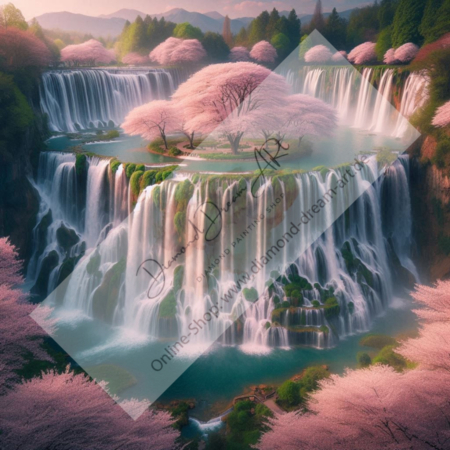 Diamond Painting Bild „Island of cherry blossom trees“