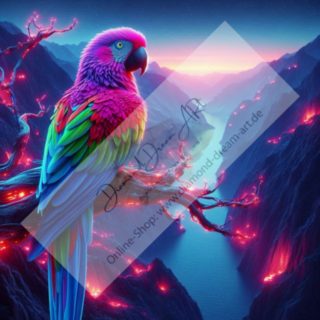 Diamond Painting Bild „Parrot on glowing branch“
