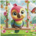 Parrot with Butterfly´s Pixel 40x40 cm 41