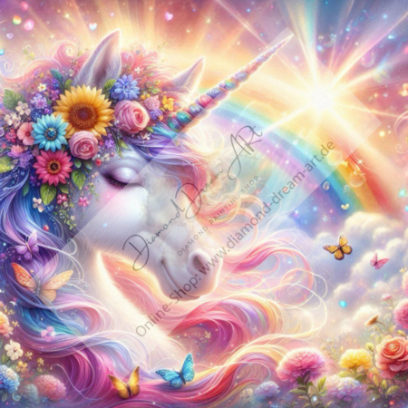 Diamond Painting Bild „Rainbow Flower Unicorn“