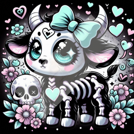 Diamond Painting Bild „Skelett Cow“