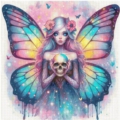 Skull Butterfly Girl 80x80 cm 120 Farben