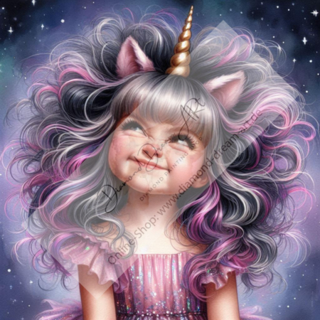 Diamond Painting Bild „Unicorn Girl with Glitter“