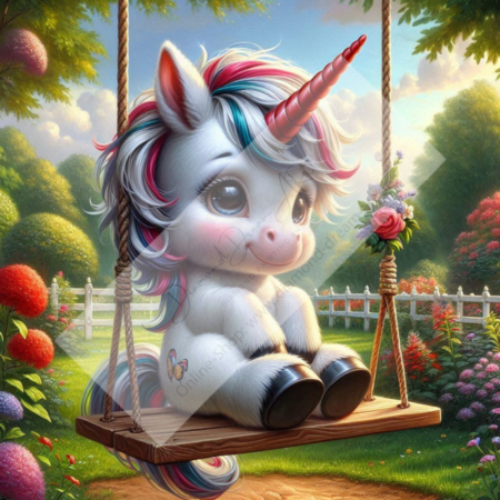 Diamond Painting Bild „Unicorn on Swing“