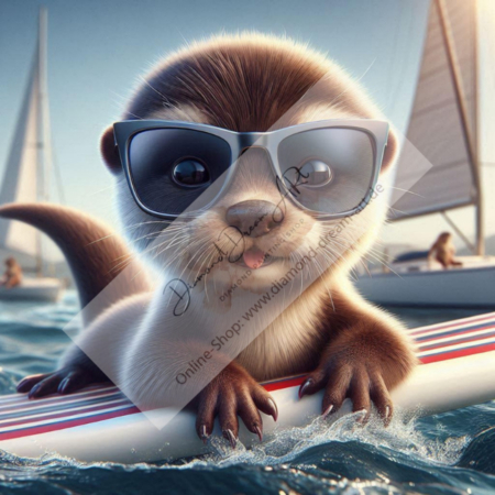 Diamond Painting Bild „cool otter on surfboard“