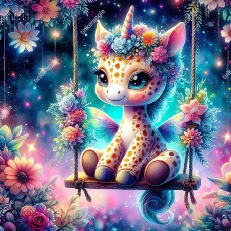 Diamond Painting Bild „Giraffe on Swing“