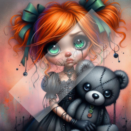 Diamond Painting Bild „The dark Teddy with Doll“