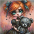 the dark Teddy with Doll 60x60 cm 98 Farben